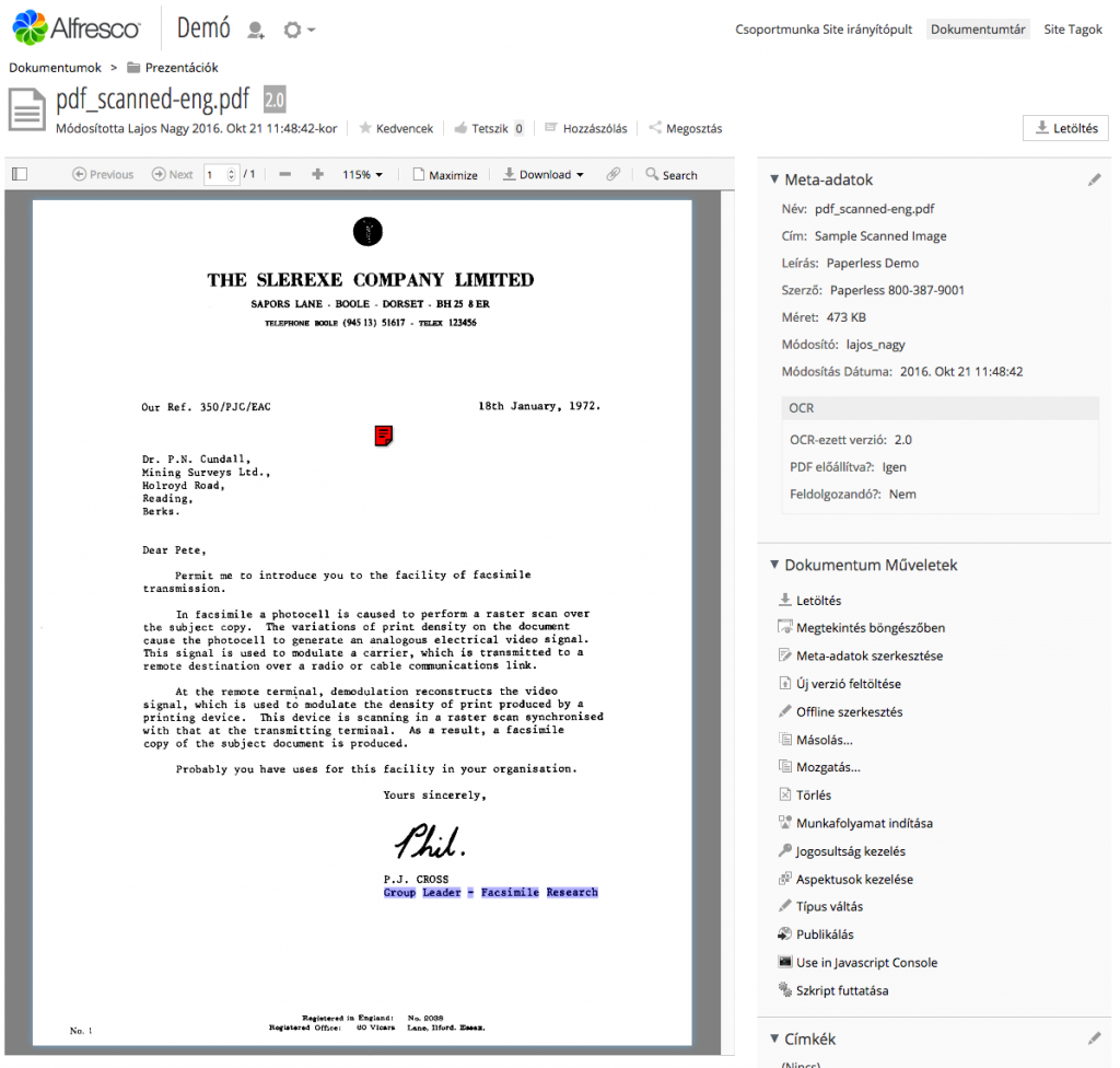 Szkennelt PDF automatikus karakterfelismerése és kereshető PDF előállítása